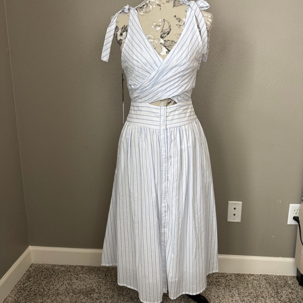 Astr Blue and White Striped Midi Dress - Picture 2 of 5